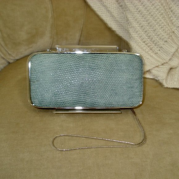 Auth DARBY SCOTT Italy Genuine Lizard Shoulder Clutch Minaudiere Bag - Picture 1 of 7